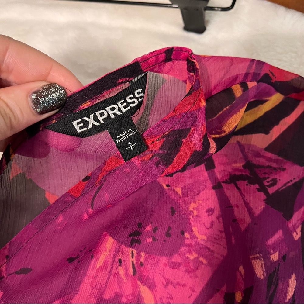 Express S Pink Purple Floral Colorful Layered Casual Spring Summer Dress - Picture 14 of 14